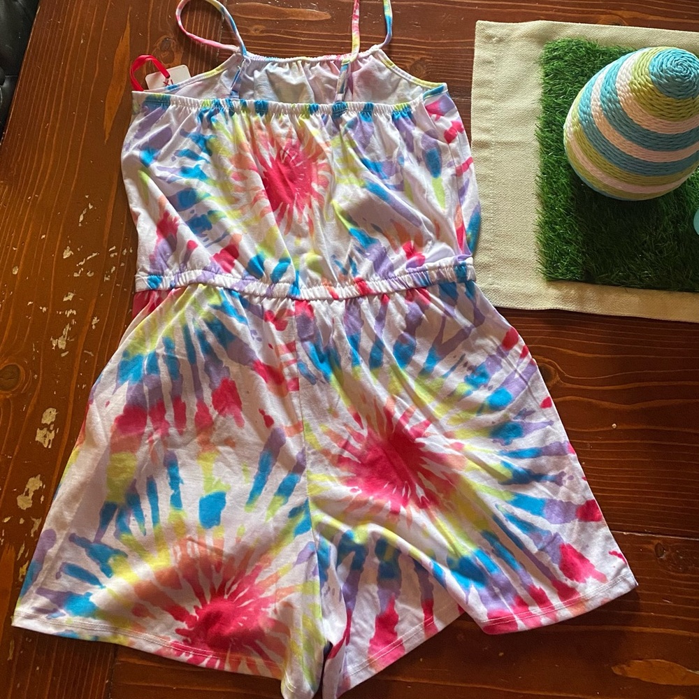 Justice Tie dye spaghetti strap girls shorts romper - Picture 2 of 4